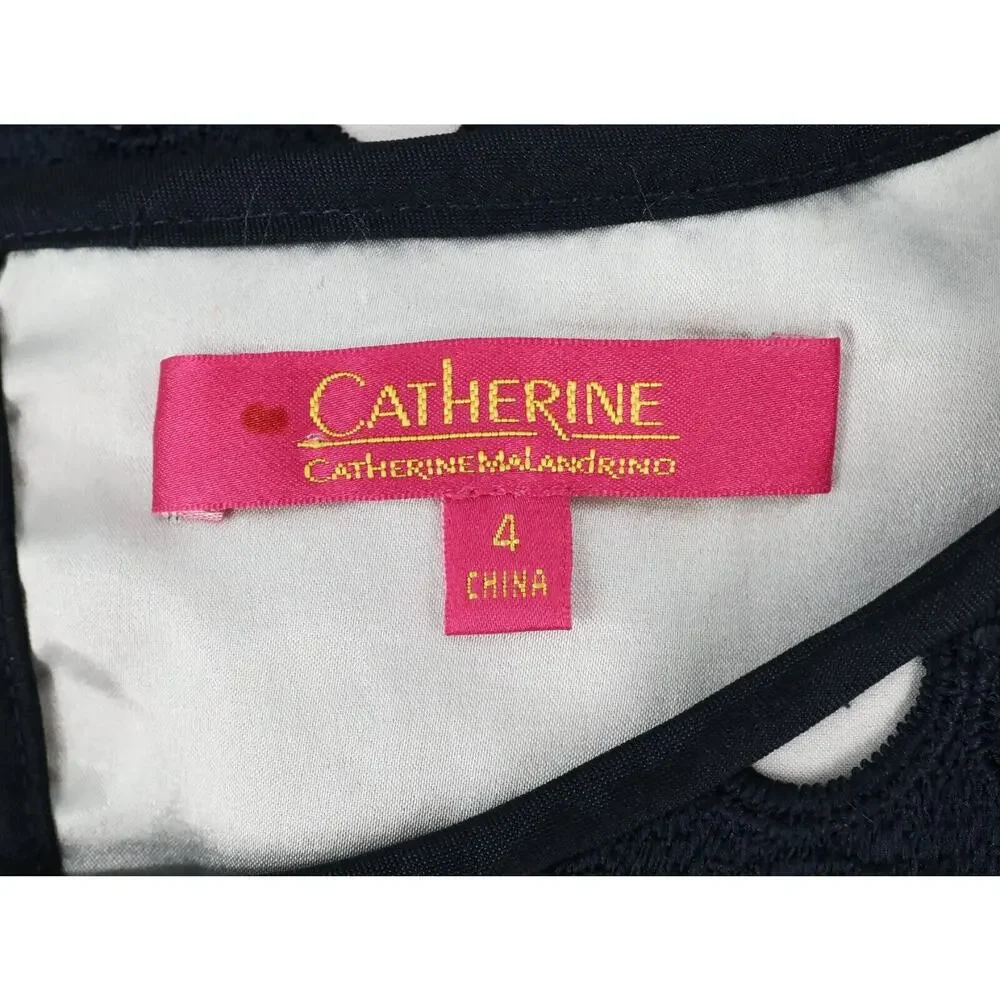 Catherine Malandrino Dress Womens 4 Navy Blue White Lining Shift Office Career - Picture 3 of 12